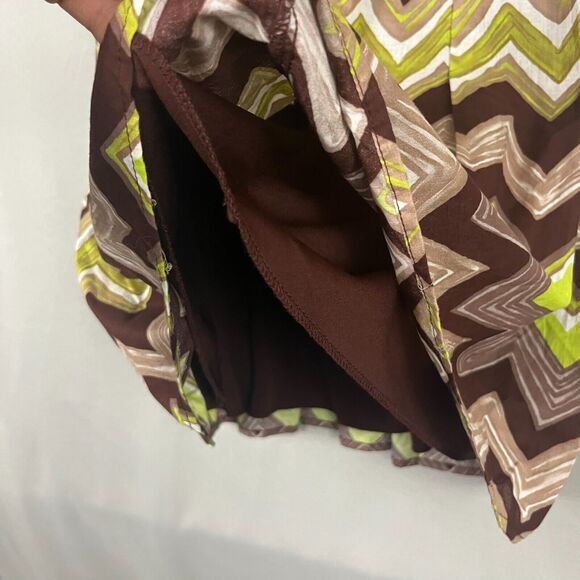 Vintage City Triangles Womens Y2K Chevron Green Brown Mini Babydoll Dress Sz 13 - Picture 3 of 6